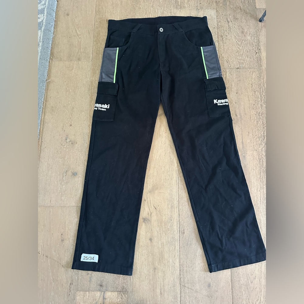 Kawasaki Men's Black Cargo Pants with Lime Accents